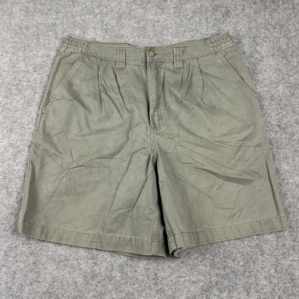 Basic Editions Pleated Chino Shorts Mens 34 Green Cotton Casual Outdoor Dad Core